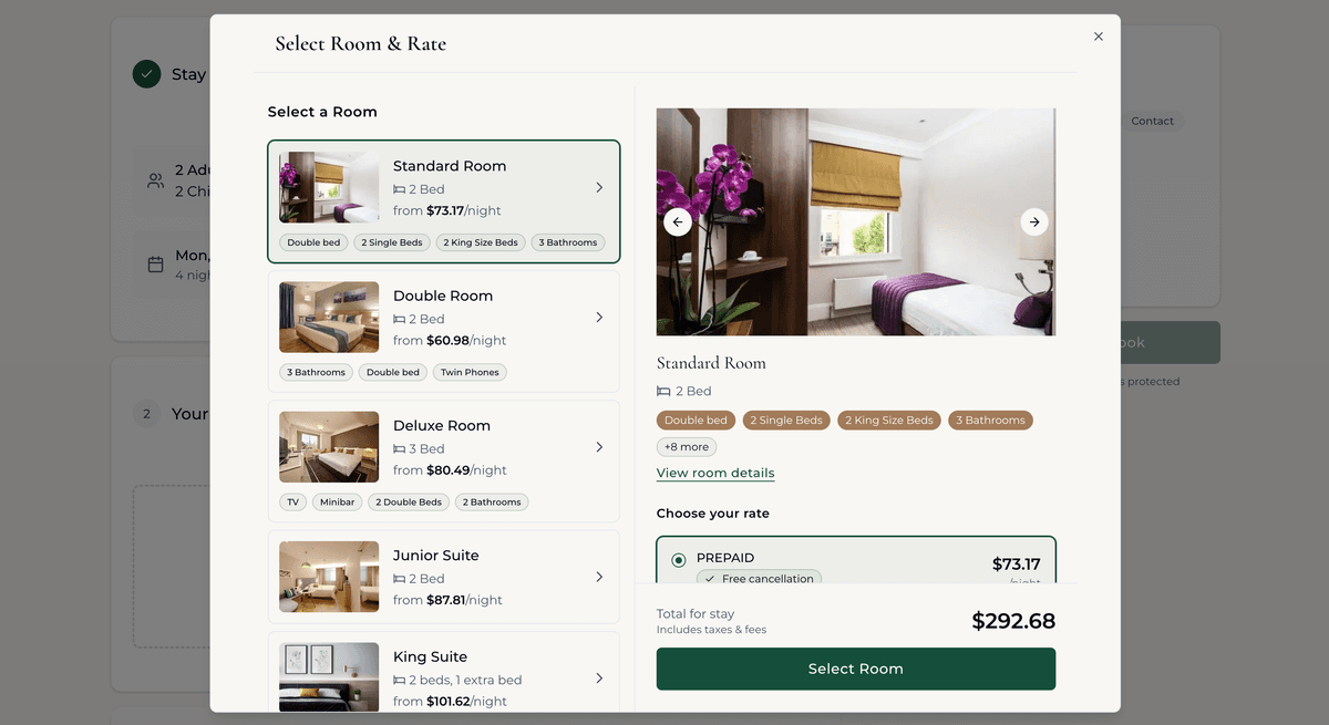 Silas Booking Interface - Room Selection